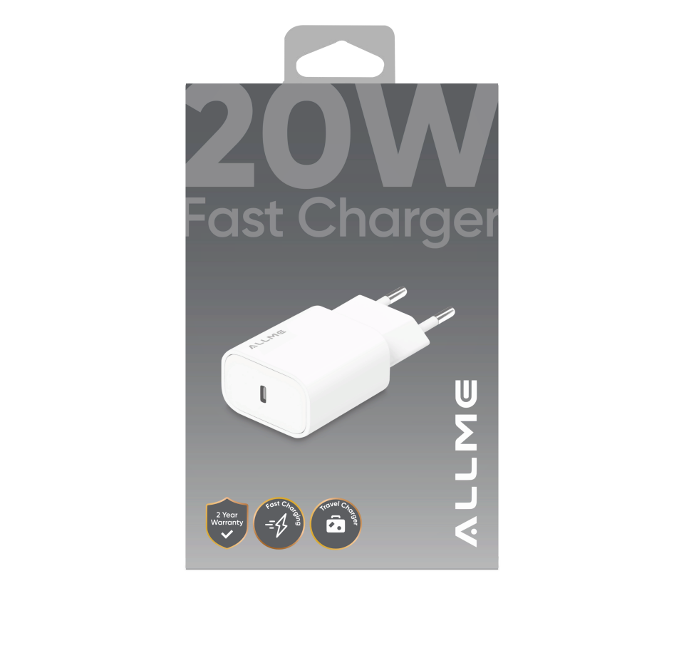 Allme SS20ATB 20W PD Hızlı Şarj Adaptörü Beyaz