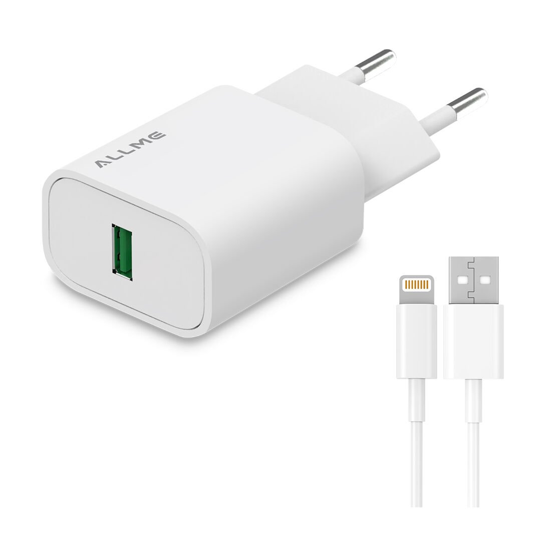 Allme SS10ULB 10W Adaptör + 3A USB to Lightning Kablolu Şarj Seti Beyaz