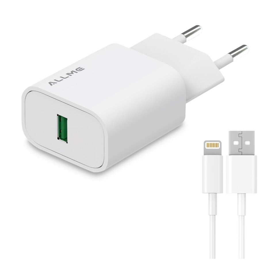 Allme SS10ULB 10W Adaptör + 3A USB to Lightning Kablolu Şarj Seti Beyaz