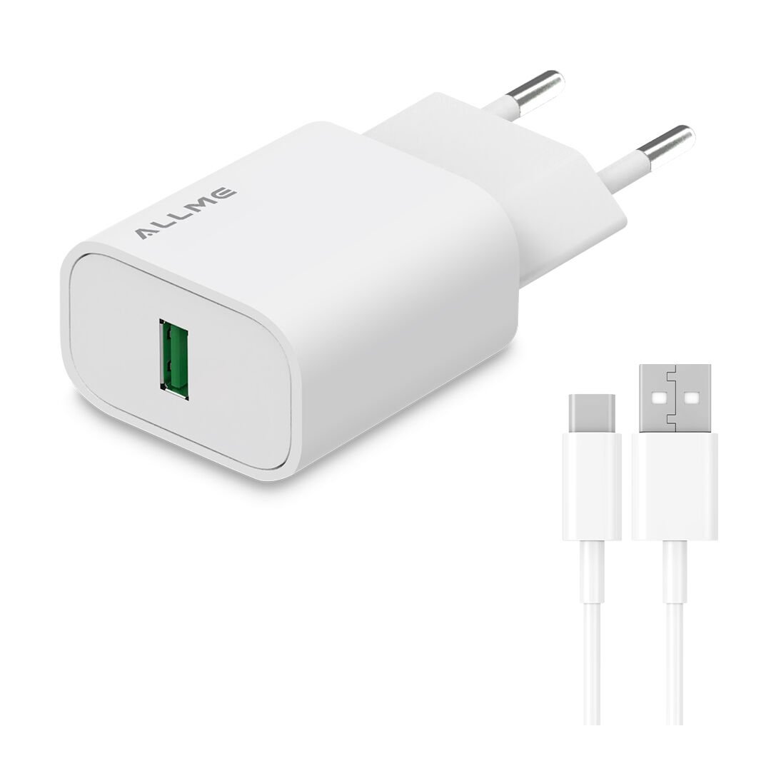 Allme SS10UTB 10W Adaptör + 3A USB to Type-C Kablolu Şarj Seti Beyaz