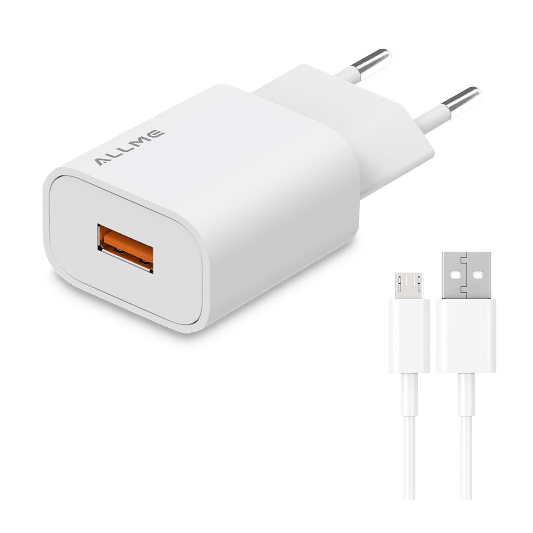 Allme SS18UMB 18W QC Adaptör + 3A USB to Micro Kablolu Hızlı Şarj Seti Beyaz