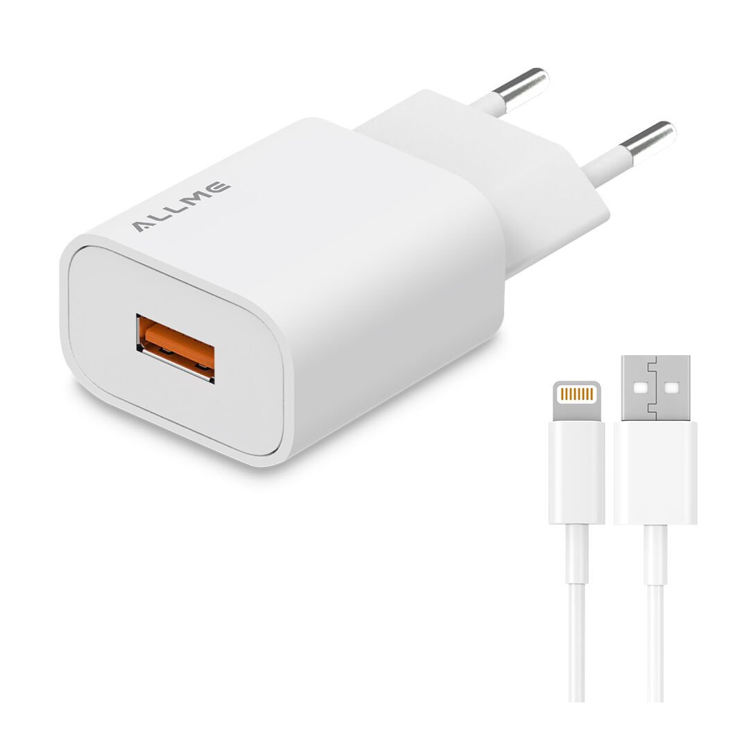 Allme SS18ULB 18W QC Adaptör + 3A USB to Lightning Kablolu Hızlı Şarj Seti Beyaz