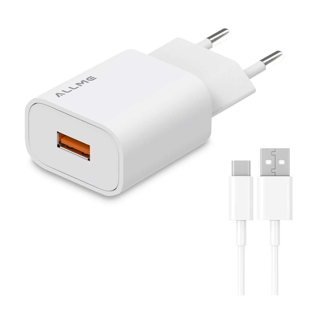 Allme SS18UTB 18W QC Adaptör + 3A USB to Type-C Kablolu Hızlı Şarj Seti Beyaz