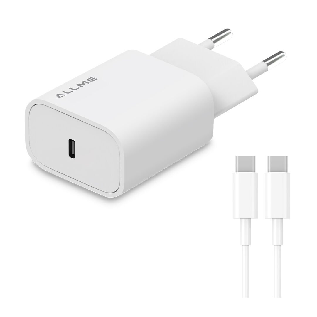 Allme SS20TTB 20W PD Adaptör + 3A Type-C to Type-C Kablolu Hızlı Şarj Seti Beyaz