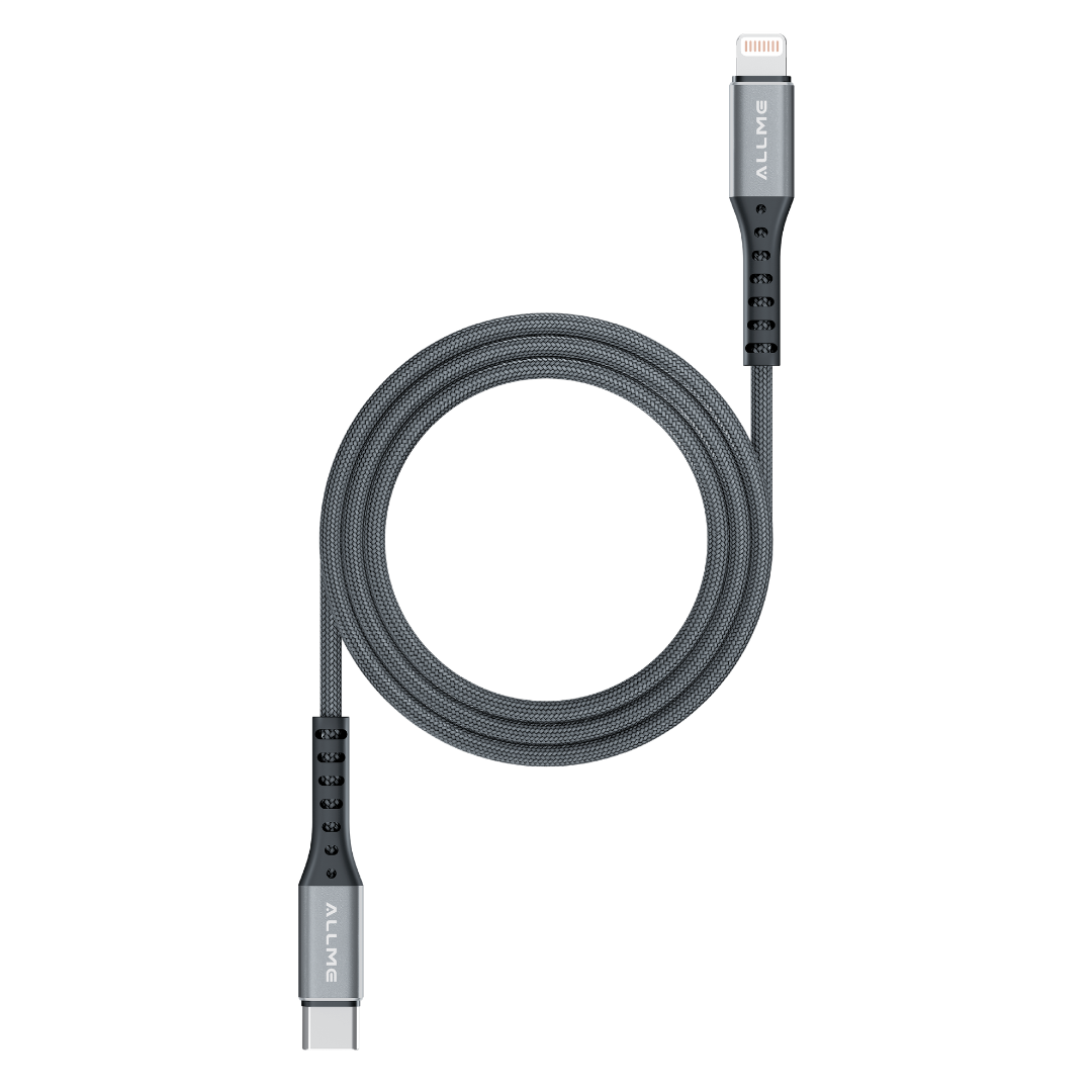 Allme DK3ATLM 27W Type-C to Lightning Metal Örgü Data Kablo Gri