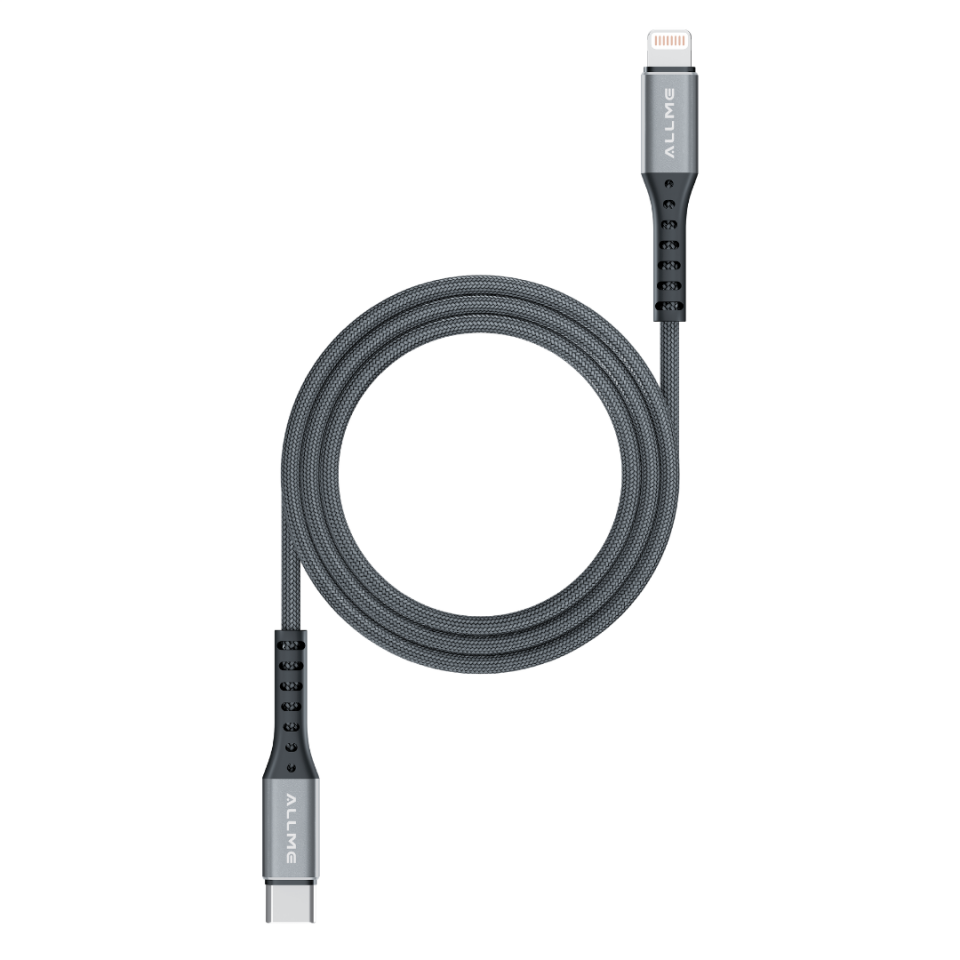 Allme DK3ATLM 27W Type-C to Lightning Metal Örgü Data Kablo Gri