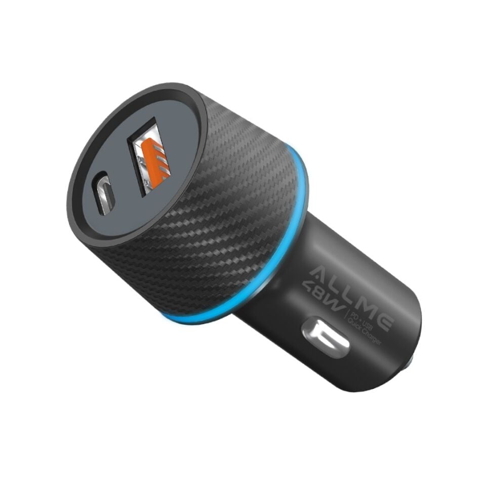 Allme AS3018AS Dual Port 48W PD + QC (30W+ 18W USB+Type-C) Hızlı Araç Şarj Adaptörü Siyah