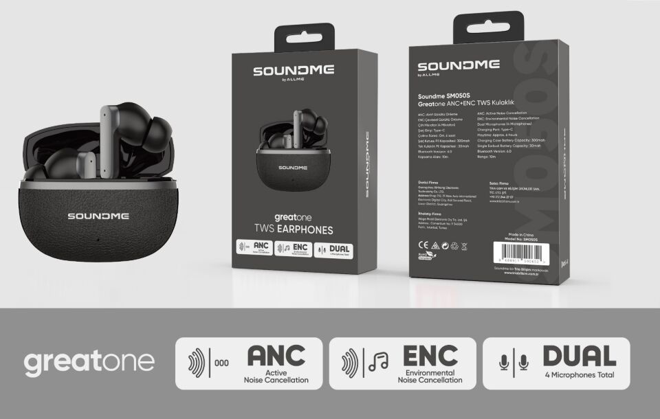 Soundme SM050S Greatone ANC+ENC TWS Kulaklık Siyah