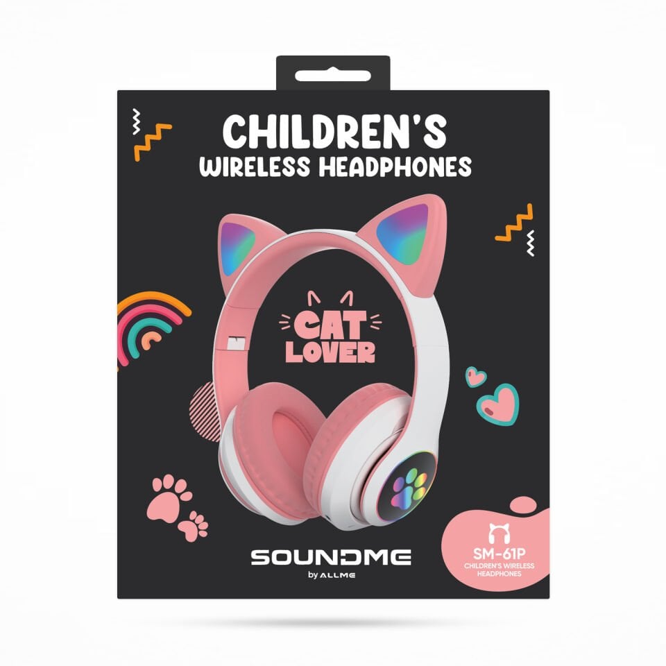 Soundme SM61P Kedi Figürlü Işıklı Bluetooth Kulaklık Pembe