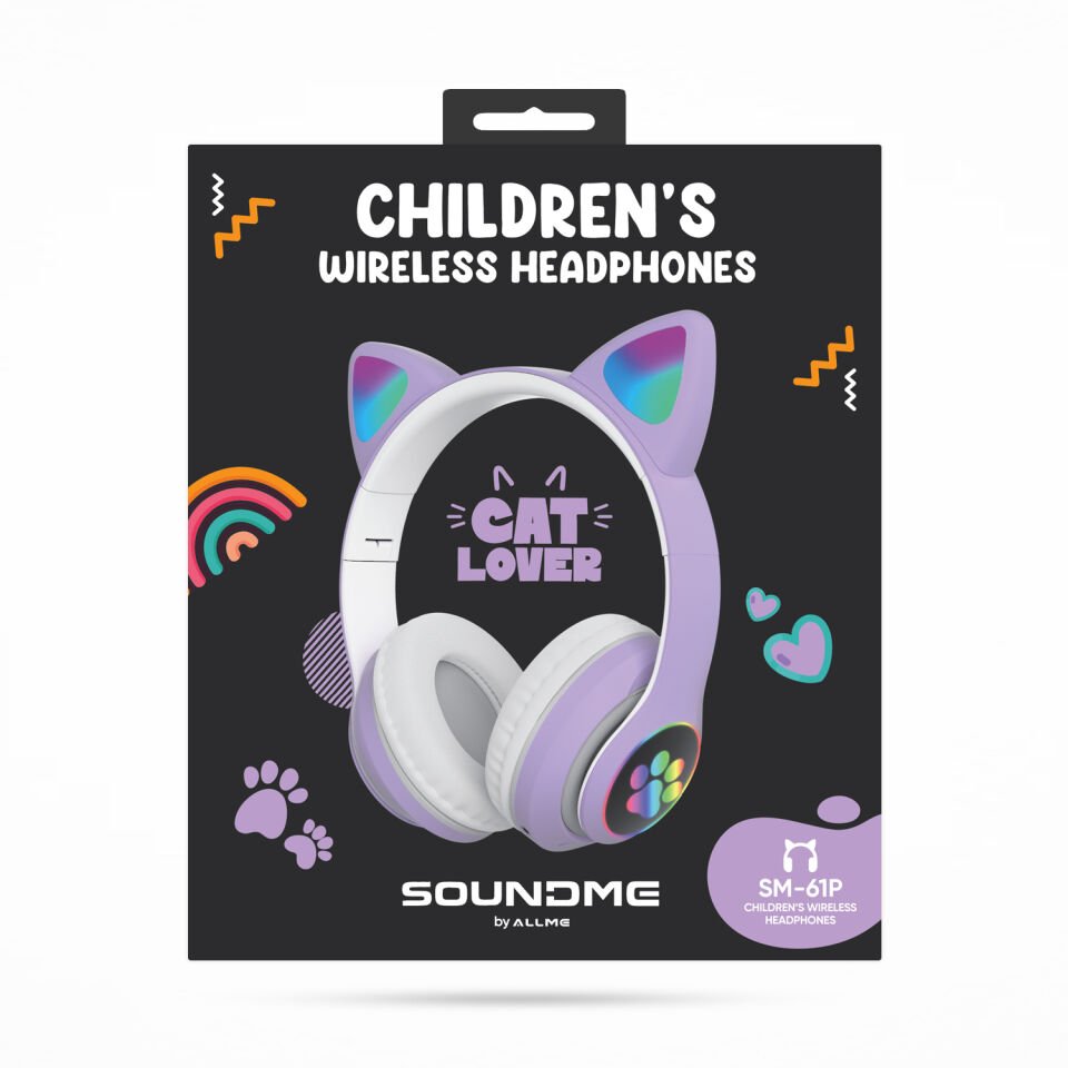 Soundme SM61M Kedi Figürlü Işıklı Bluetooth Kulaklık Mor