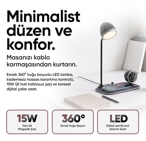 Allme ASB01S SmartBase 3in1 Kablosuz Şarj İstasyonu Siyah
